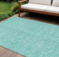 8' X 10' Teal Blue And Ivory Floral Washable Indoor Outdoor Area Rug