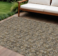 10' X 14' Brown And Ivory Floral Washable Indoor Outdoor Area Rug
