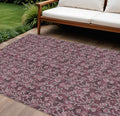 10' X 14' Merlot Mauve And Ivory Floral Washable Indoor Outdoor Area Rug
