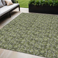 5' X 8' Olive Green Artichoke Green And Ivory Floral Washable Indoor Outdoor Area Rug