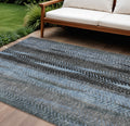 9' X 12' Blue Gray And Charcoal Botanical Leaves Washable Indoor Outdoor Area Rug