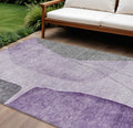 10' X 14' Purple Eggplant And Gray Abstract Washable Indoor Outdoor Area Rug
