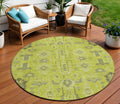 8' Artichoke Green And Fern Green Round Oriental Washable Indoor Outdoor Area Rug