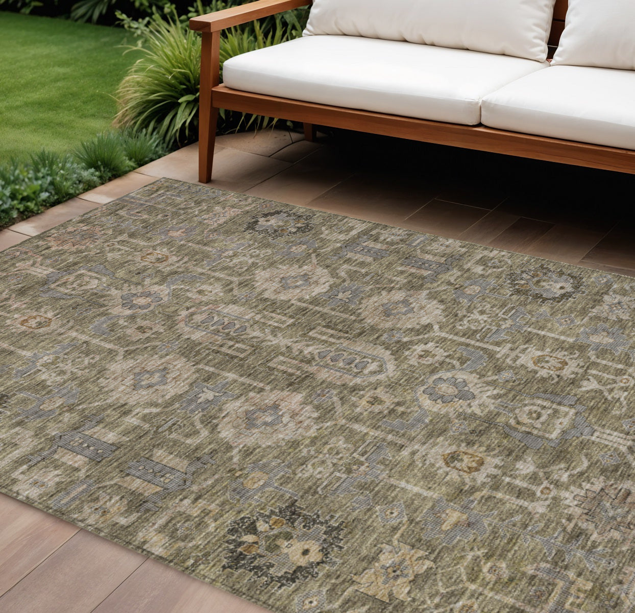 8' X 10' Brown Gray And Charcoal Oriental Washable Indoor Outdoor Area Rug