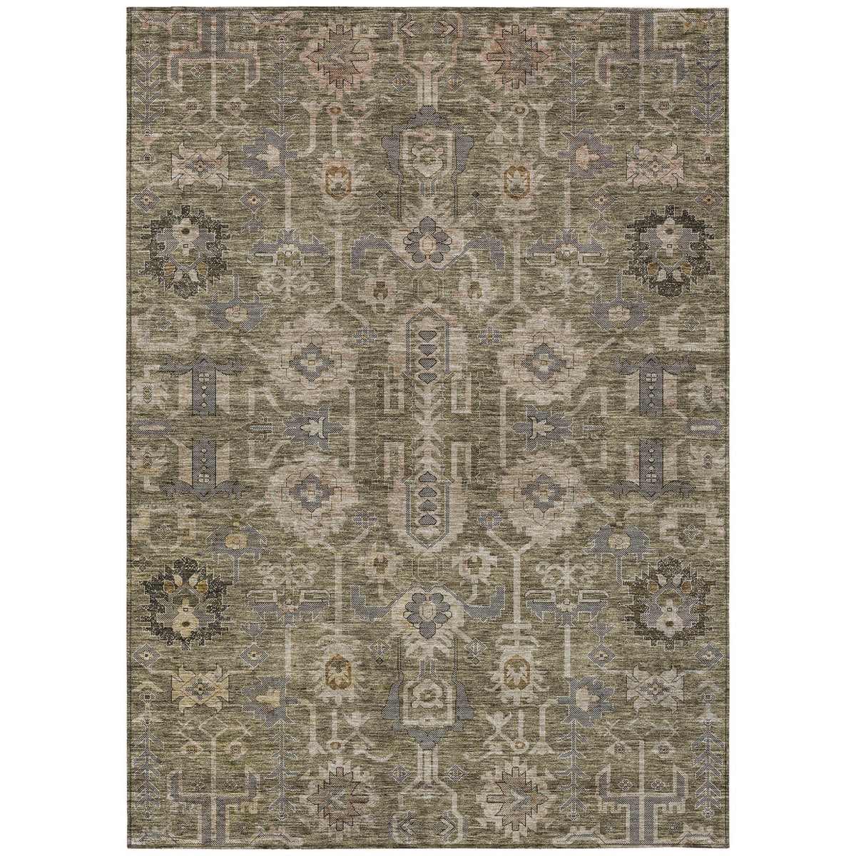 9' X 12' Brown Gray And Charcoal Oriental Washable Indoor Outdoor Area Rug