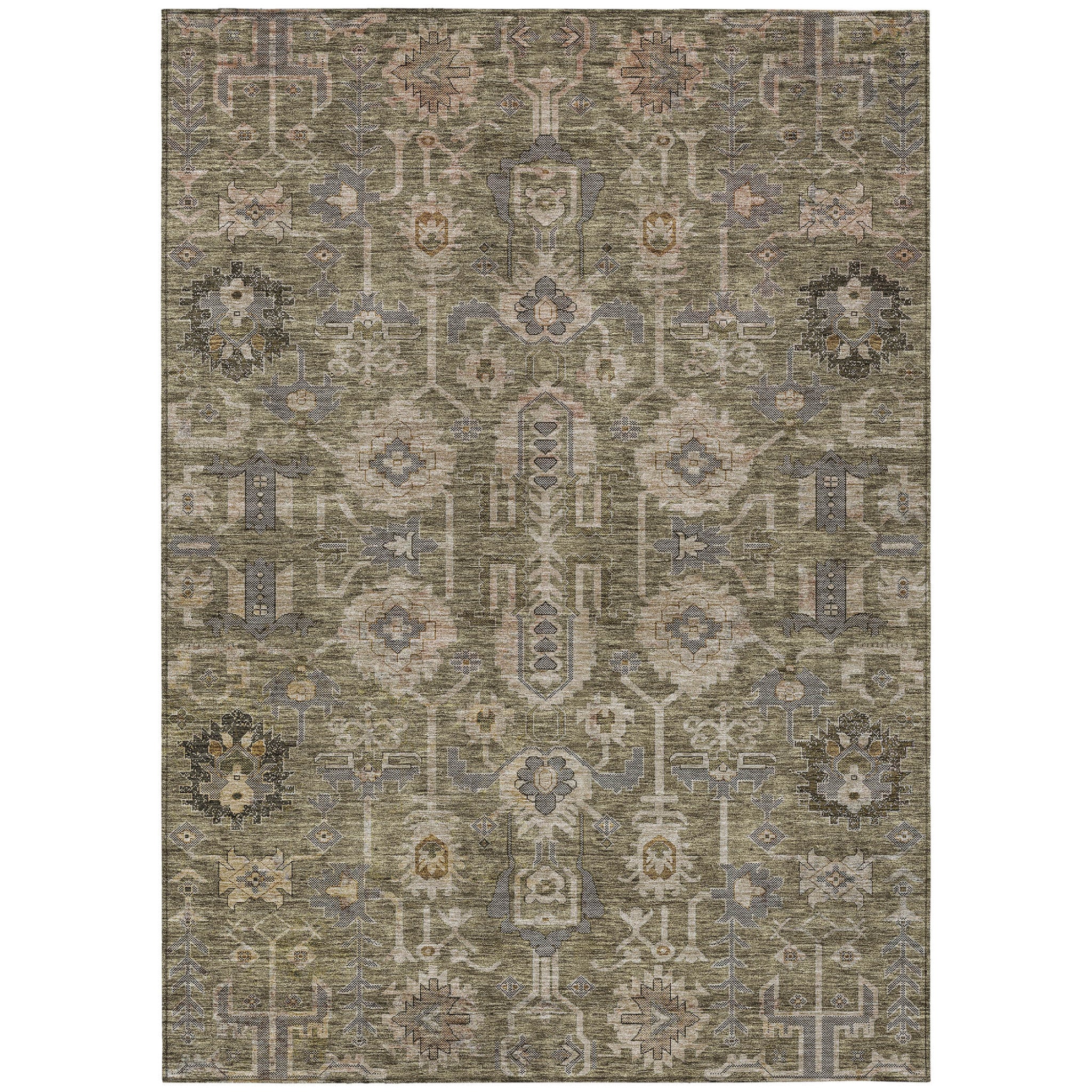 9' X 12' Brown Gray And Charcoal Oriental Washable Indoor Outdoor Area Rug