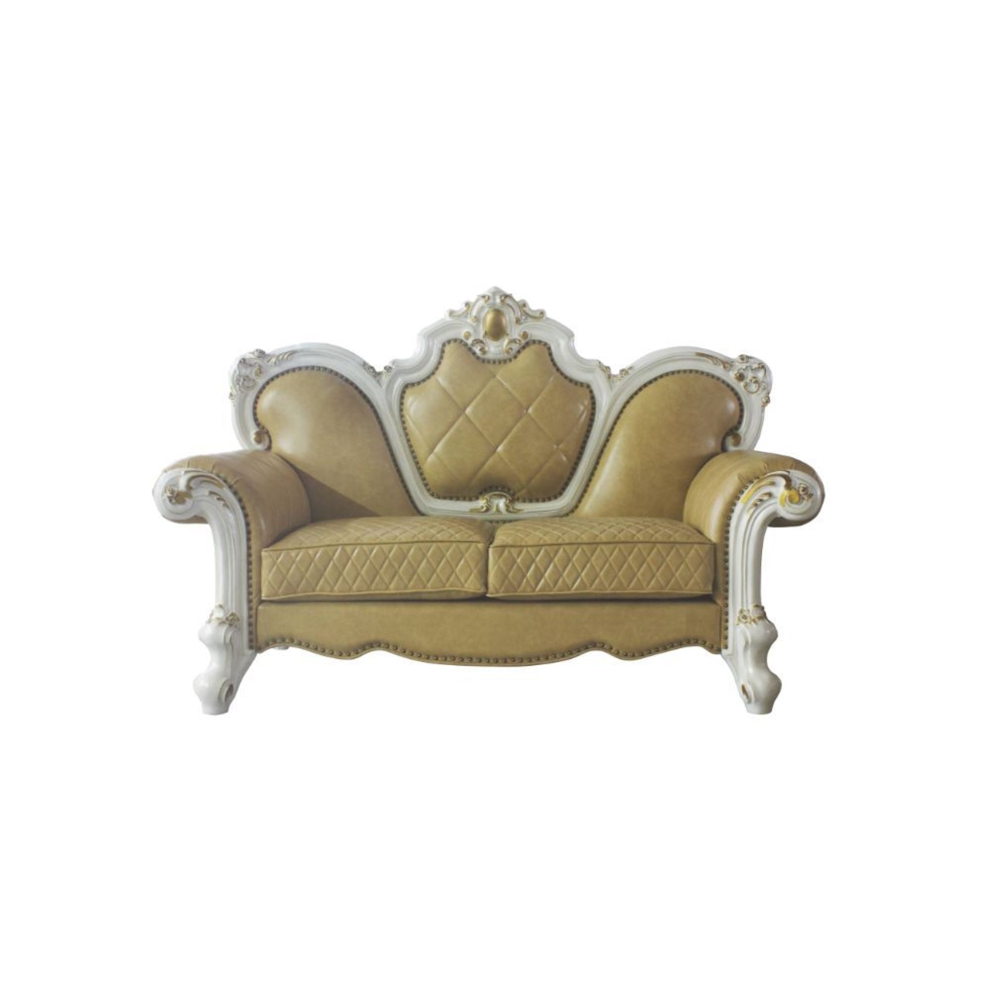Loveseat w/3 Pillows, Antique Pearl & Butterscotch PU
