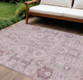 9' X 12' Pink Mauve And Blush Oriental Washable Indoor Outdoor Area Rug