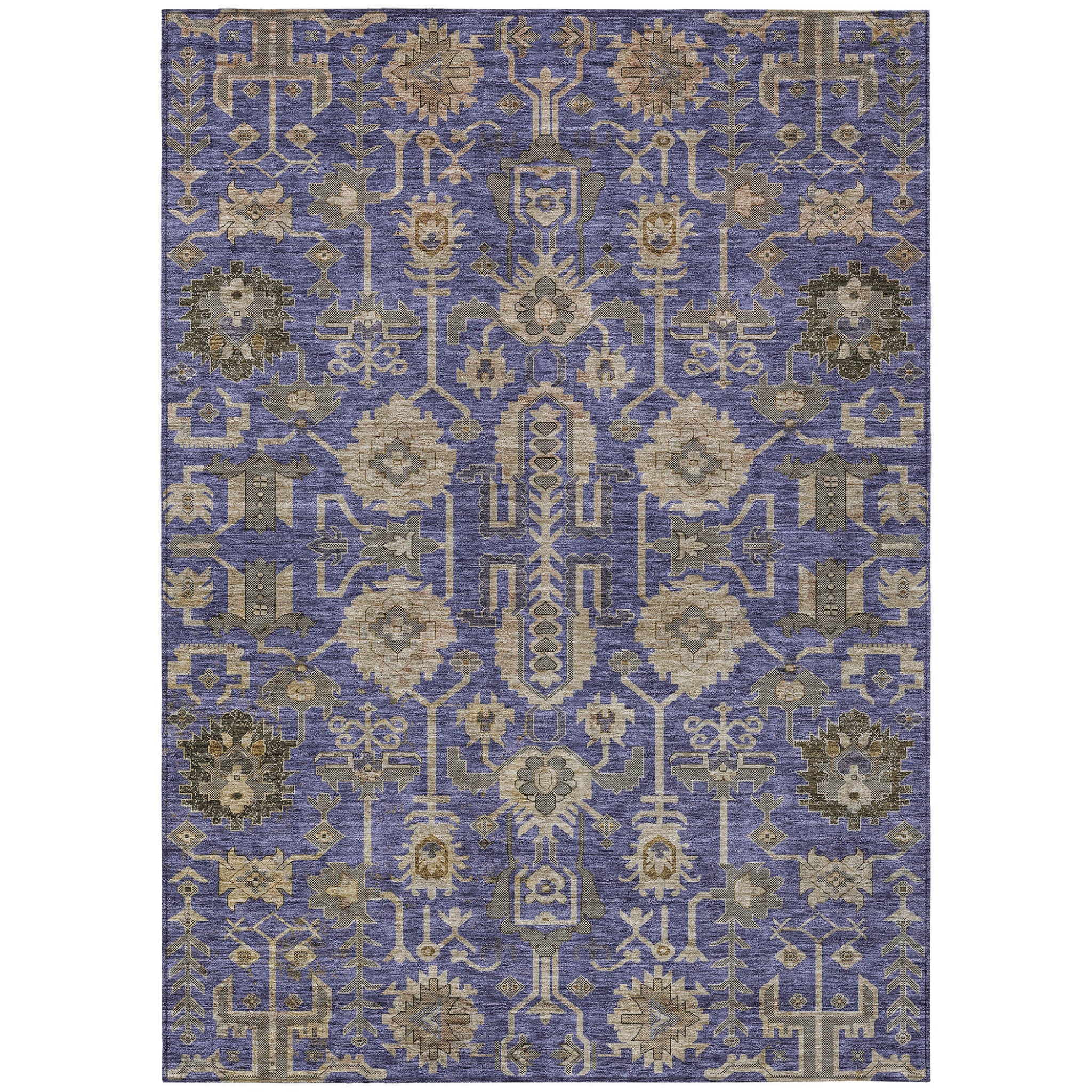 10' X 14' Purple Beige And Taupe Oriental Washable Indoor Outdoor Area Rug