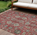 9' X 12' Red Beige And Charcoal Oriental Washable Indoor Outdoor Area Rug