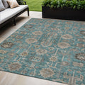 10' X 14' Teal Blue Aqua And Beige Oriental Washable Indoor Outdoor Area Rug