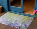 3' X 5' Artichoke Green Purple And Lilac Abstract Washable Indoor Outdoor Area Rug