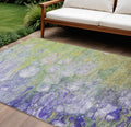 8' X 10' Artichoke Green Purple And Lilac Abstract Washable Indoor Outdoor Area Rug