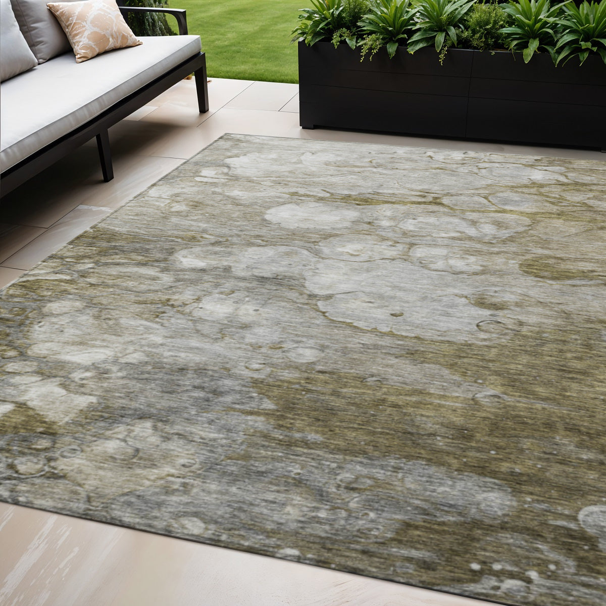 5' X 8' Brown Taupe And Ivory Abstract Washable Indoor Outdoor Area Rug