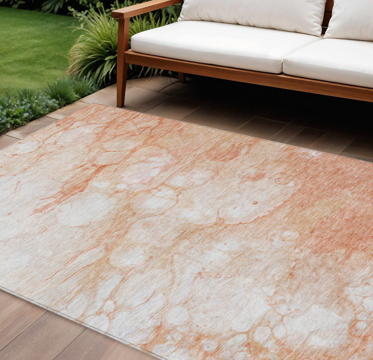 9' X 12' Copper Beige And Silver Abstract Washable Indoor Outdoor Area Rug
