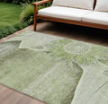 8' X 10' Artichoke Green And Gray Floral Washable Indoor Outdoor Area Rug
