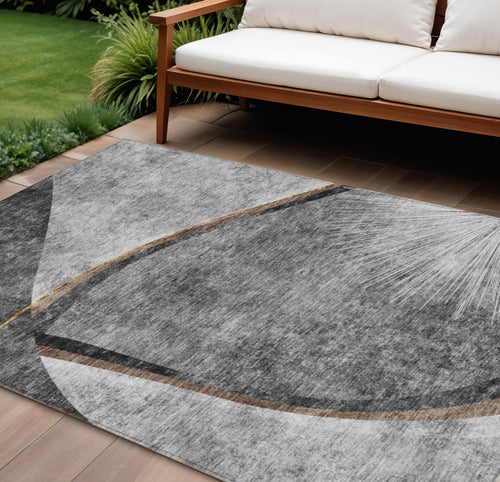10' X 14' Gray Chocolate And Silver Abstract Washable Indoor Outdoor Area Rug