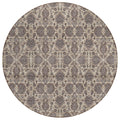 8' Ivory Taupe And Beige Round Floral Washable Indoor Outdoor Area Rug
