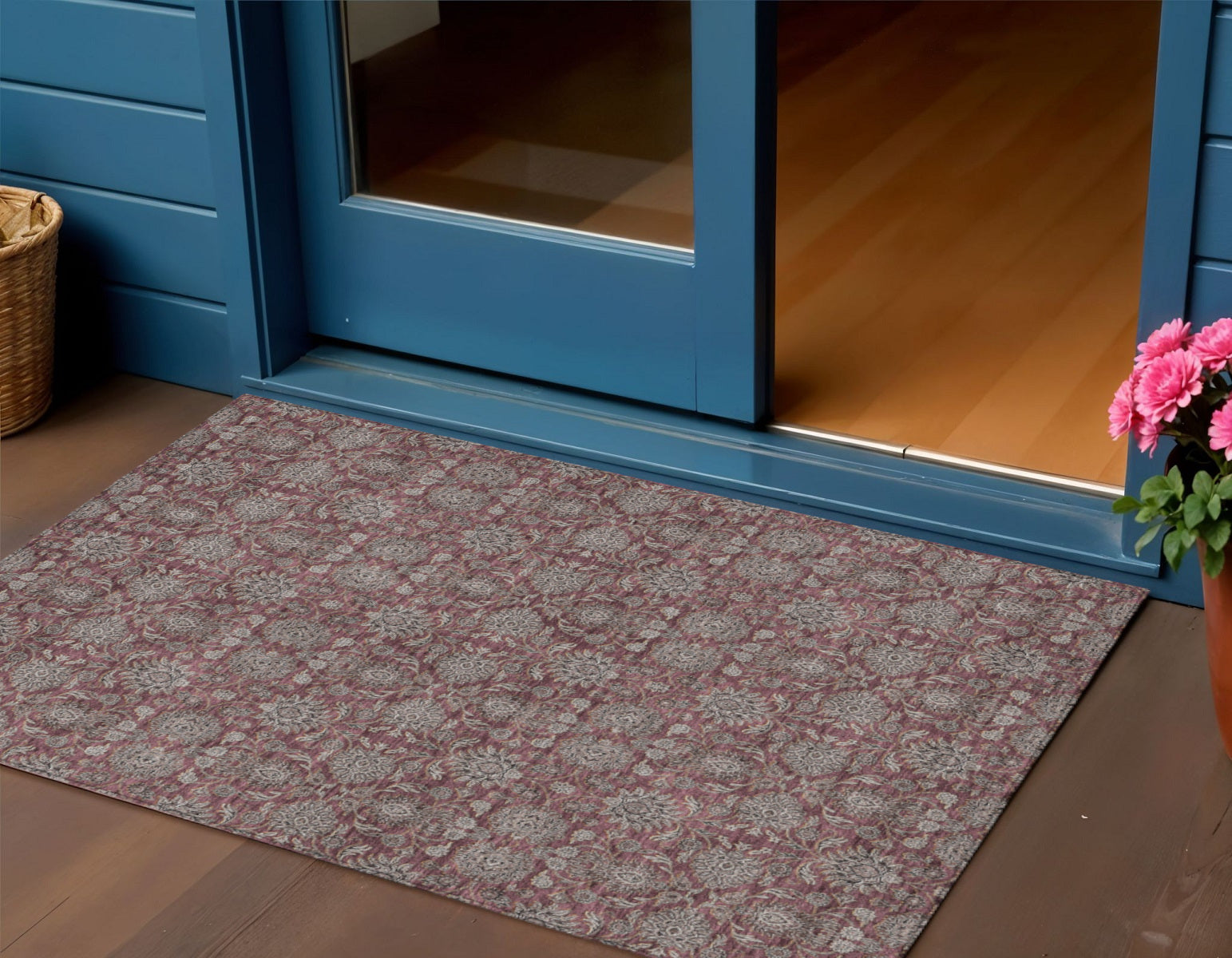 3' X 5' Merlot Gray And Taupe Floral Washable Indoor Outdoor Area Rug