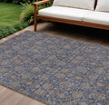 8' X 10' Navy Blue Beige And Taupe Floral Washable Indoor Outdoor Area Rug