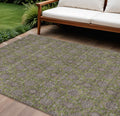 10' X 14' Olive Green Beige And Taupe Floral Washable Indoor Outdoor Area Rug