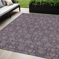 5' X 8' Purple Beige And Taupe Floral Washable Indoor Outdoor Area Rug