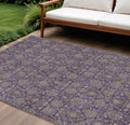 10' X 14' Purple Beige And Taupe Floral Washable Indoor Outdoor Area Rug