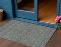 3' X 5' Teal Blue Beige And Taupe Floral Washable Indoor Outdoor Area Rug