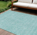 9' X 12' Aqua And Ivory Floral Washable Indoor Outdoor Area Rug