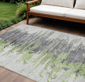 9' X 12' Green And Silver Abstract Washable Indoor Outdoor Area Rug
