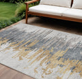 10' X 14' Ivory Charcoal And Silver Abstract Washable Indoor Outdoor Area Rug