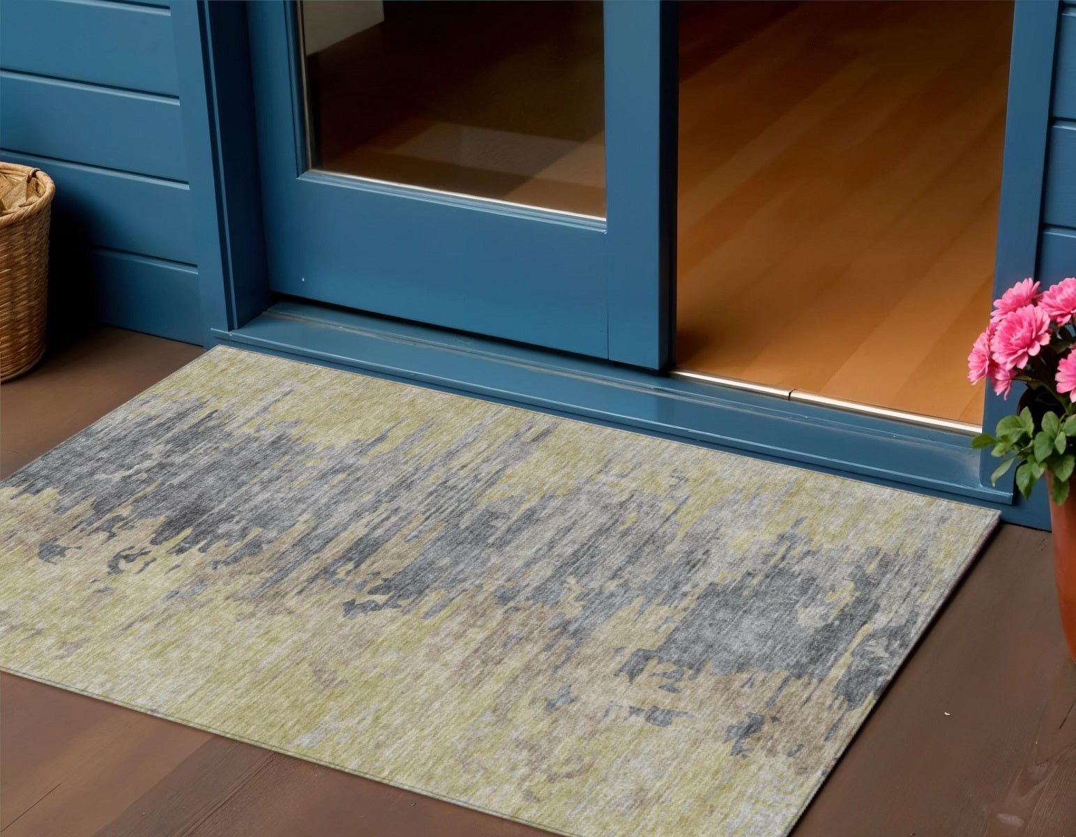 3' X 5' Pewter Silver And Gray Abstract Washable Indoor Outdoor Area Rug