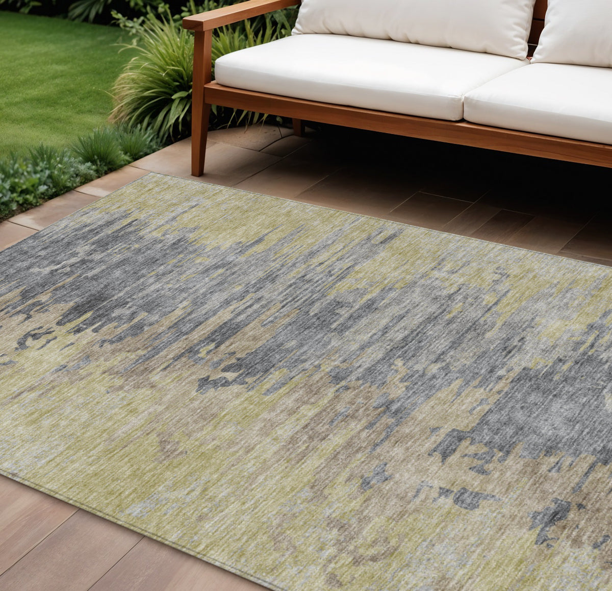 8' X 10' Pewter Silver And Gray Abstract Washable Indoor Outdoor Area Rug