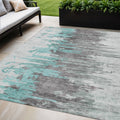 5' X 8' Teal Blue Charcoal And Silver Abstract Washable Indoor Outdoor Area Rug