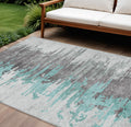 10' X 14' Teal Blue Charcoal And Silver Abstract Washable Indoor Outdoor Area Rug
