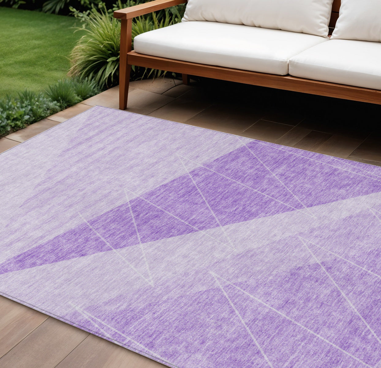 8' X 10' Lavender And Purple Geometric Washable Indoor Outdoor Area Rug