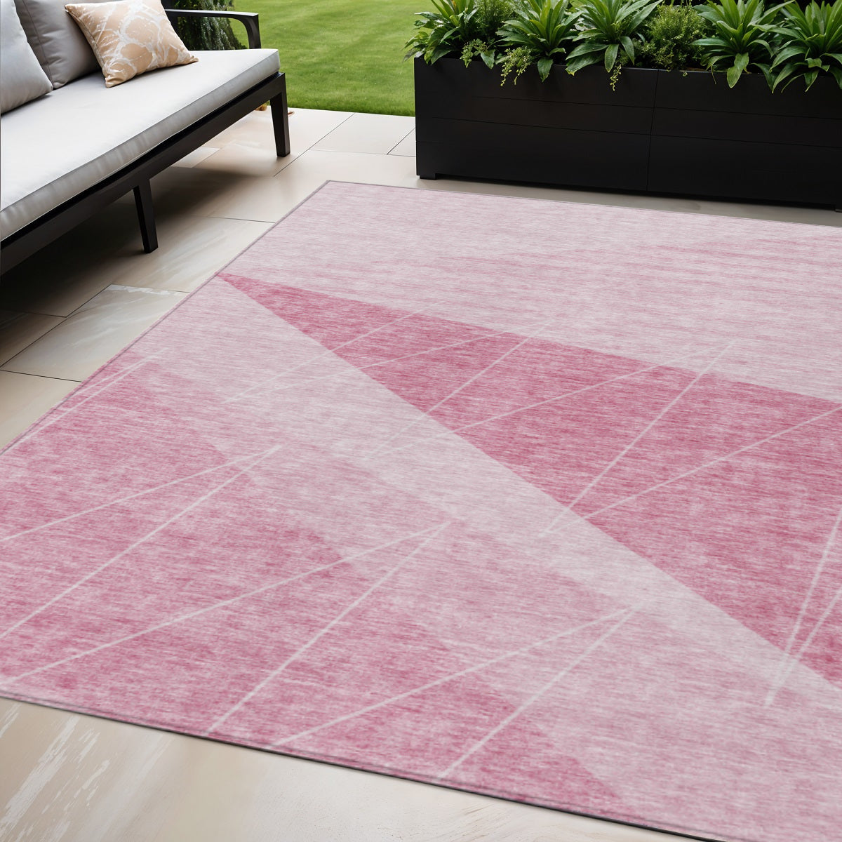 5' X 8' Pink Mauve And Blush Geometric Washable Indoor Outdoor Area Rug