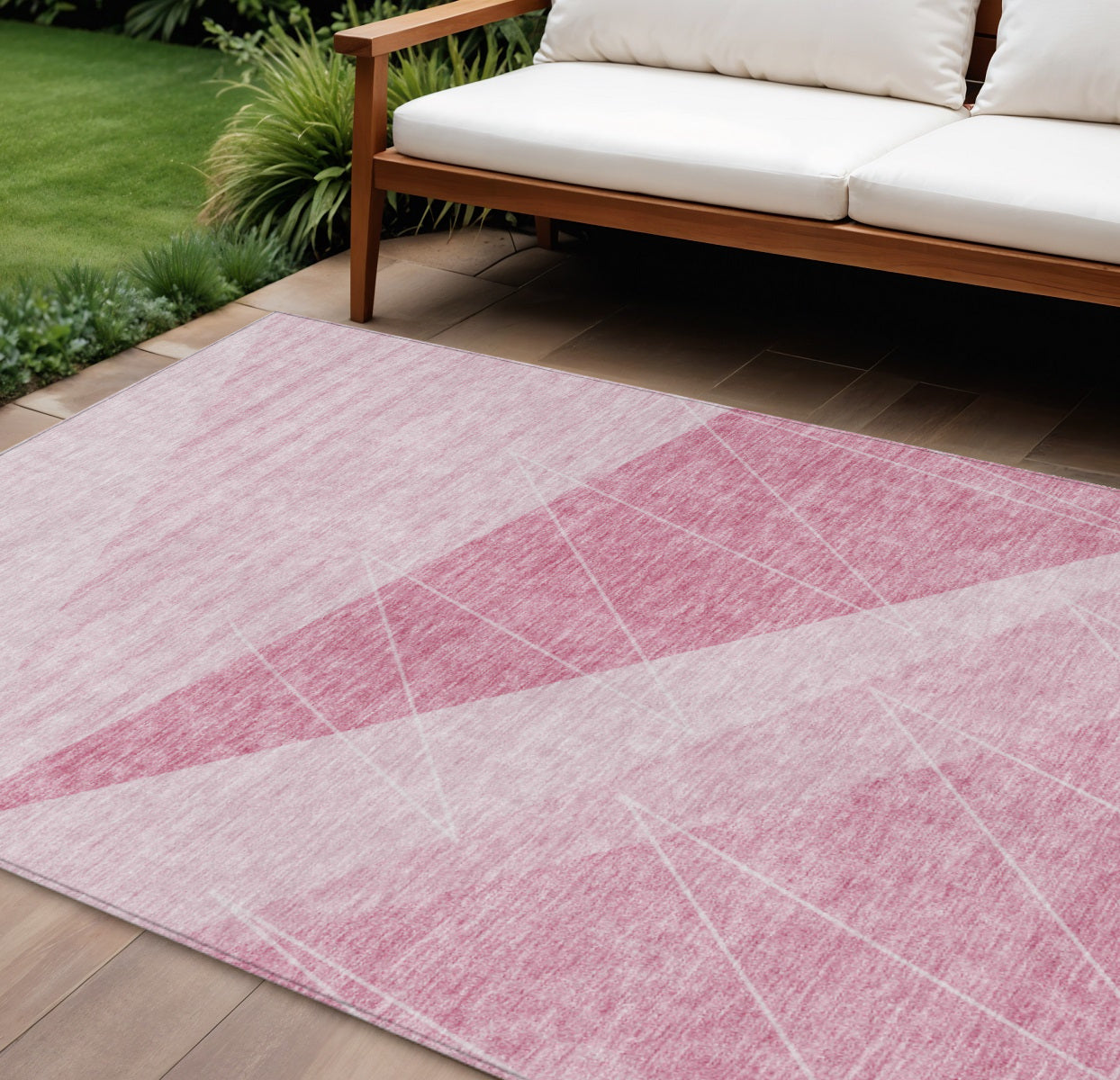 9' X 12' Pink Mauve And Blush Geometric Washable Indoor Outdoor Area Rug