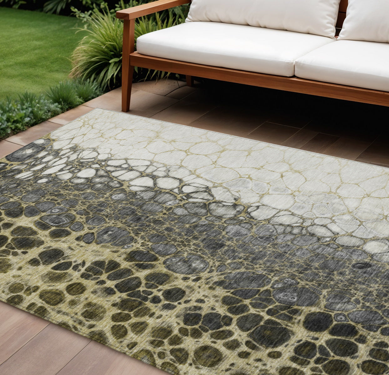 10' X 14' Beige Taupe And Chocolate Abstract Washable Indoor Outdoor Area Rug