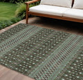 9' X 12' Brown Green And Olive Green Tribal Washable Indoor Outdoor Area Rug