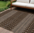9' X 12' Chocolate Taupe And Copper Tribal Washable Indoor Outdoor Area Rug