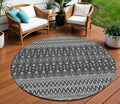 8' Gray Silver And Charcoal Round Tribal Washable Indoor Outdoor Area Rug