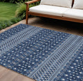 8' X 10' Navy Blue And Denim Blue Tribal Washable Indoor Outdoor Area Rug