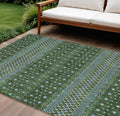 10' X 14' Olive Green And Blue Tribal Washable Indoor Outdoor Area Rug