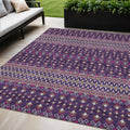 5' X 8' Purple Pink And Yellow Tribal Washable Indoor Outdoor Area Rug
