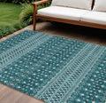 8' X 10' Teal Blue Aqua And Ivory Tribal Washable Indoor Outdoor Area Rug