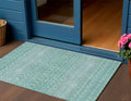 3' X 5' Aqua Teal Blue And Ivory Tribal Washable Indoor Outdoor Area Rug