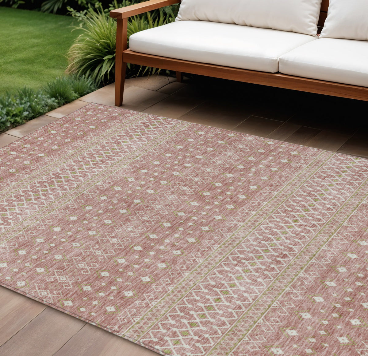9' X 12' Blush Gold And Ivory Tribal Washable Indoor Outdoor Area Rug
