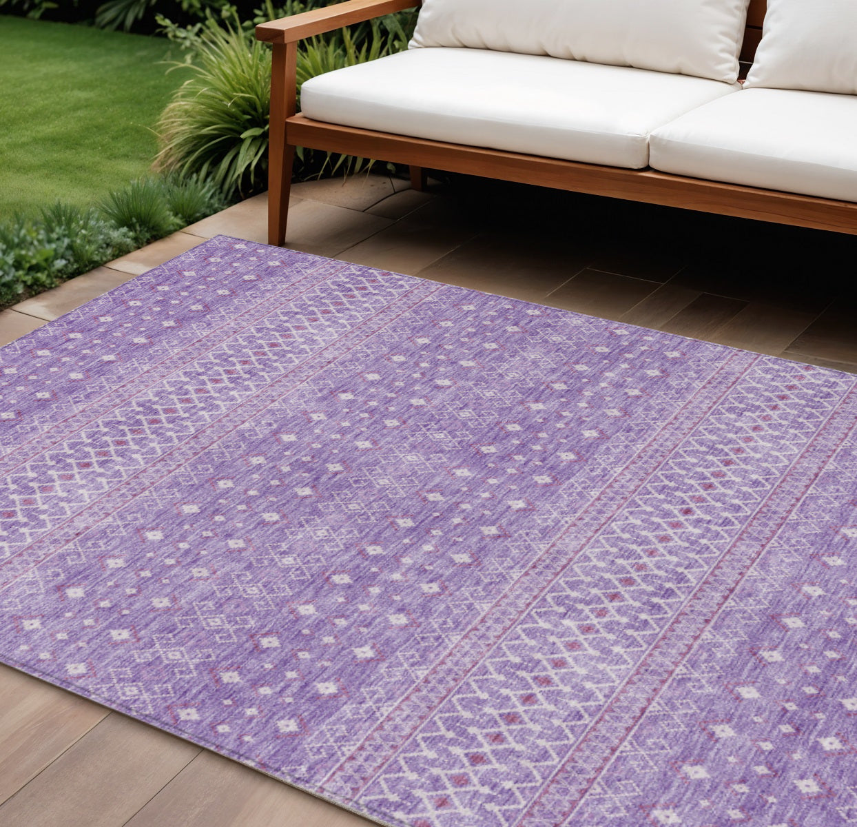 9' X 12' Lavender And Purple Tribal Washable Indoor Outdoor Area Rug