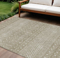 10' X 14' Taupe Green And Ivory Tribal Washable Indoor Outdoor Area Rug